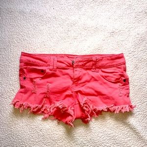 Denim distressed jean pink shorts
